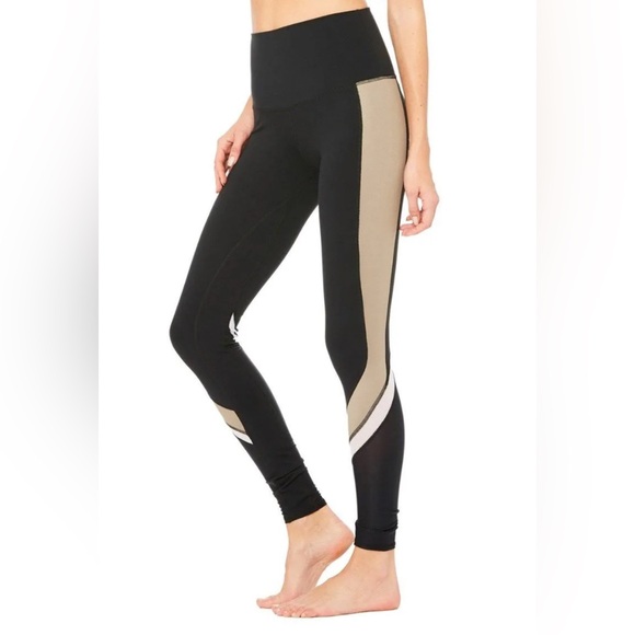 ALO Yoga Pants - Alo Yoga High Rise Black Tan & White Elevate Athletic Leggings Women’s Size Sm